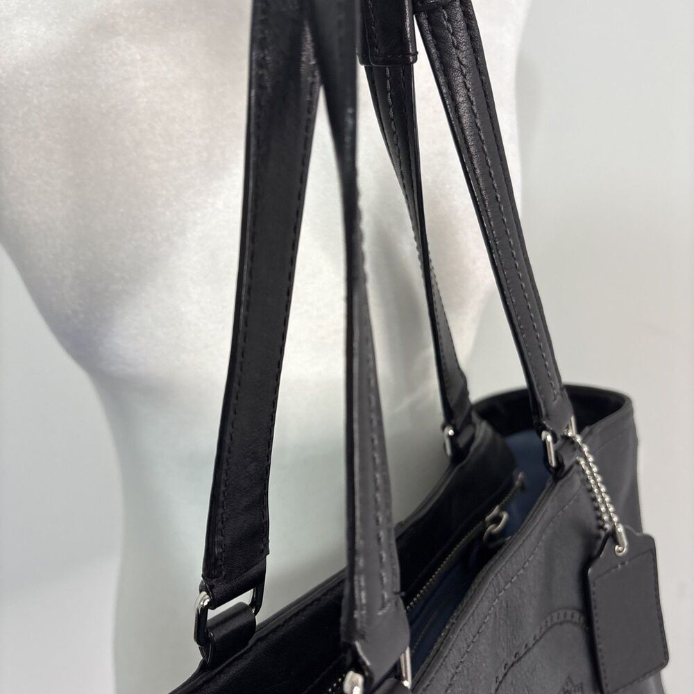 Coach New York Leather‎ Womens Purse Handbag Black Ivory Satchel Handle Bag - Picture 9 of 16